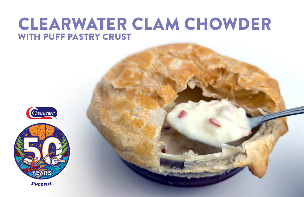 clam chowder inside a puff pastry crust