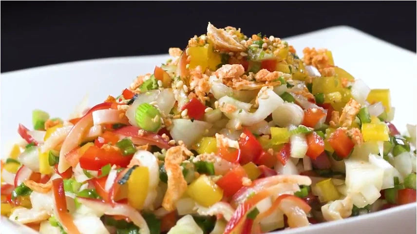 Hawaiian clam poke salad with vegetables