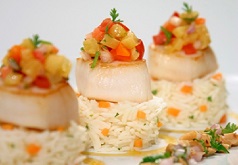 Gingered Scallops with Caramelized Pineapple Salsa